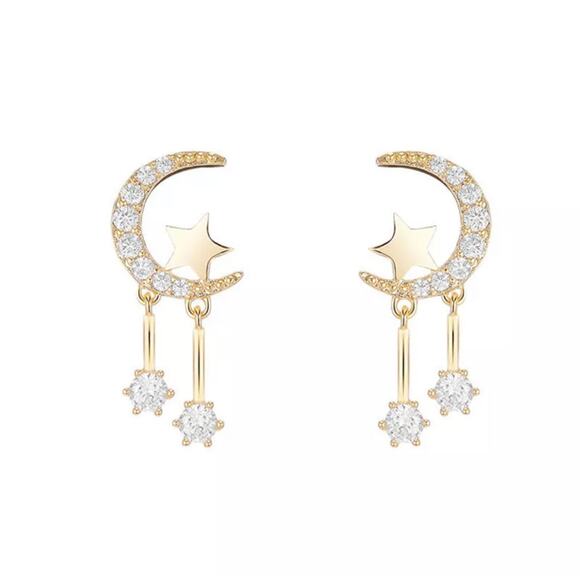 Aibhne Moon Star Gold Crystal Dainty Gold Earrings 4-i-7-05 - Picture 1 of 11